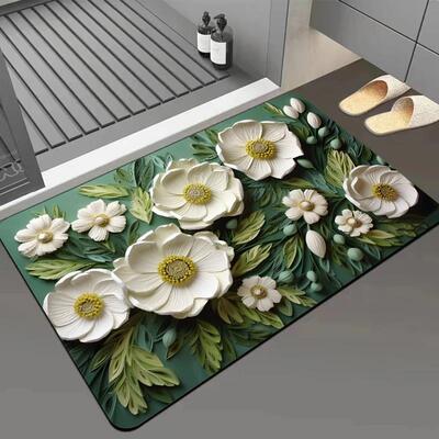 新款 3D花立体硅藻泥地垫防滑垫家用浴室卫生间进门入户速干软吸