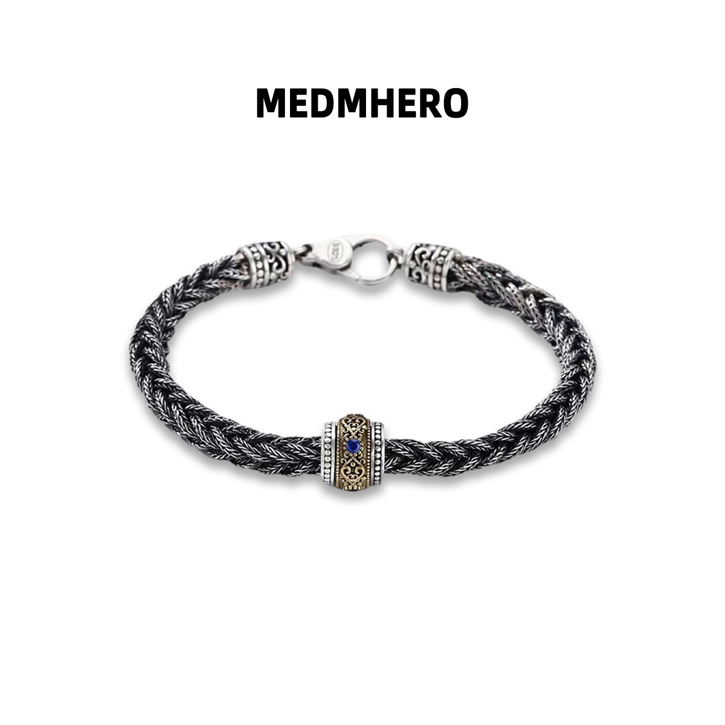 MEDM HERO转动珠狐尾银手链男士潮款时尚女手工编织复古嘻哈手饰