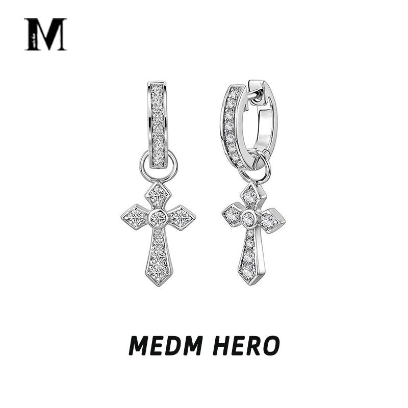 MEDMHERO925银针满钻十字架耳环