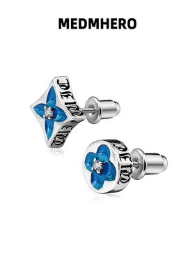 MEDM HEROS925银针珐琅雕四叶花耳钉复古个性潮简约男女百搭耳饰