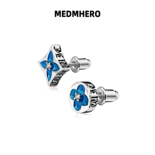 MEDM HEROS925银针珐琅雕四叶花耳钉复古个性潮简约男女百搭耳饰