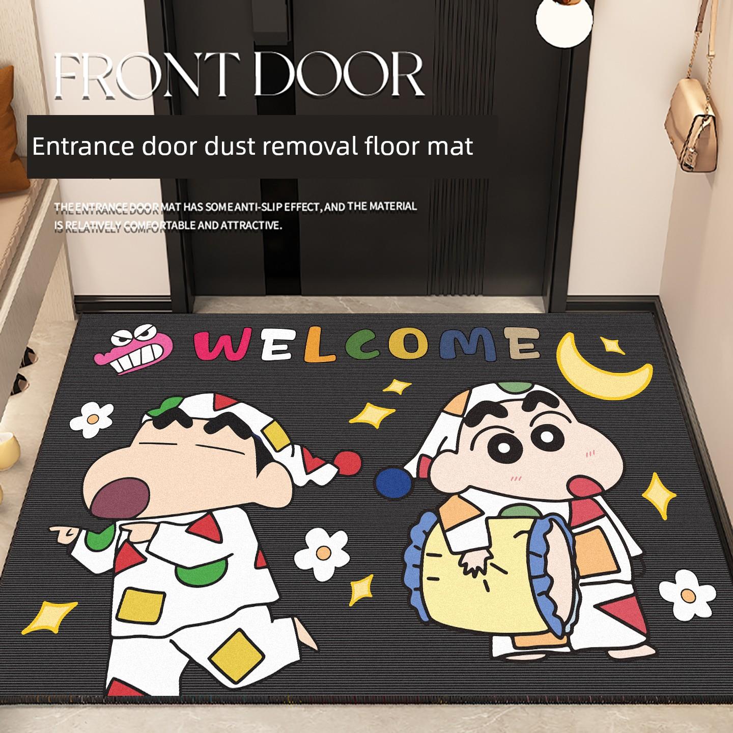 蜡笔Shin-Chan地板垫入口门垫入口水晶天鹅绒卡通黑色家用防滑入