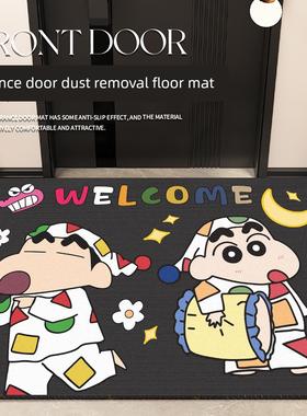 蜡笔Shin-Chan地板垫入口门垫入口水晶天鹅绒卡通黑色家用防滑入