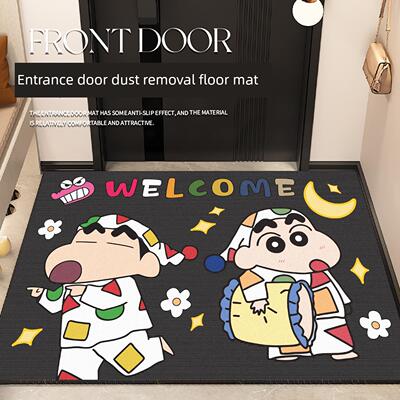 蜡笔Shin-Chan地板垫入口门垫入口水晶天鹅绒卡通黑色家用防滑入