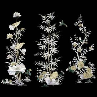 中国风墙贴画荷花螺钿水移画贴纸复古家具转印柜子遮丑美化装饰画