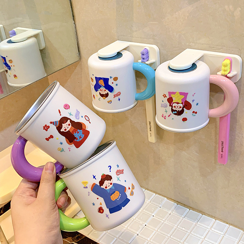 卡通316不锈钢儿童壁挂漱口杯可爱防霉抗菌刷牙杯高颜值倒挂牙杯