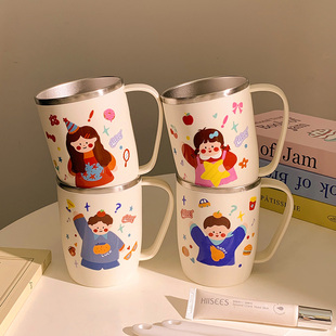 奇思妙想一家漱口杯家用304可爱不锈钢高颜值情侣刷牙卡通杯子