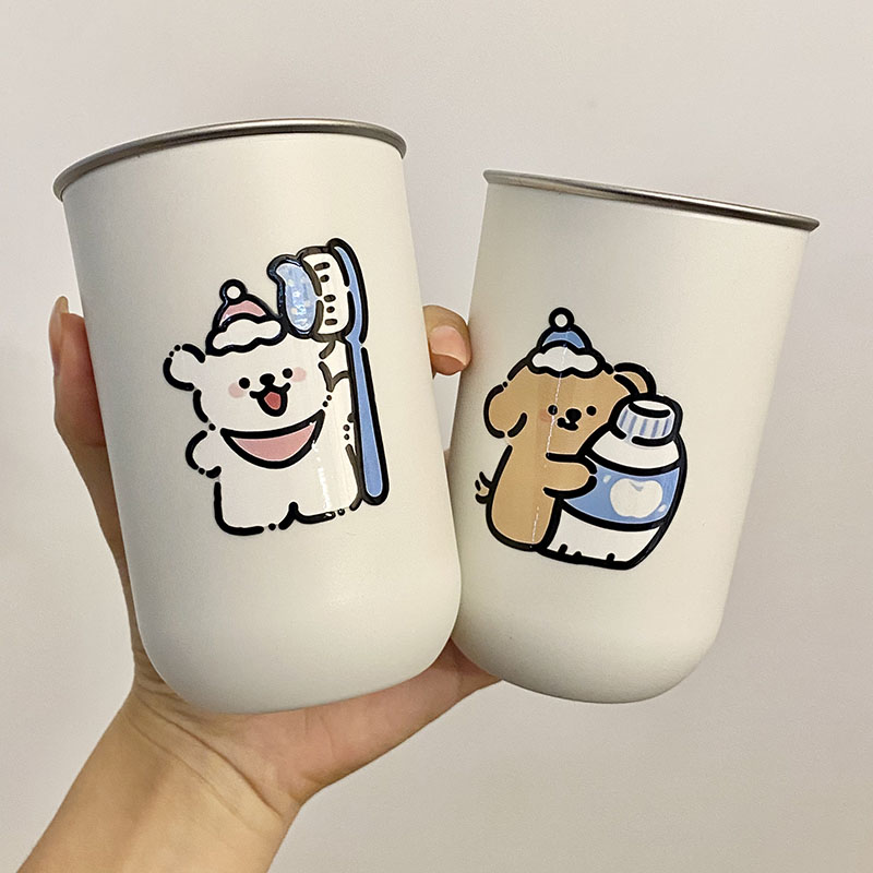 可爱小狗不锈钢漱口杯情侣家用牙具牙缸牙刷杯子学生宿舍洗漱牙杯