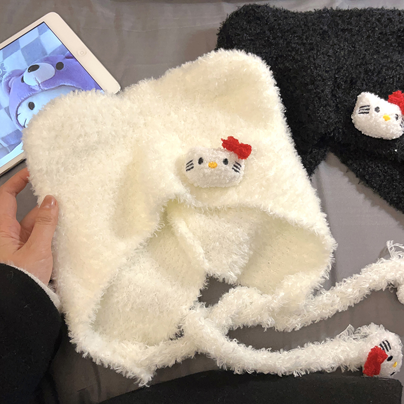 新款韩系少女心kitty猫帽子可爱百搭时尚保暖毛绒帽子冬季女2023