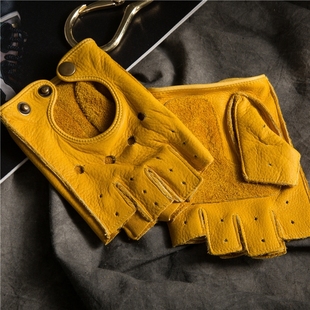 复古机车手套摩托车骑行防滑耐磨哈雷半指男女款半截开车手套女款