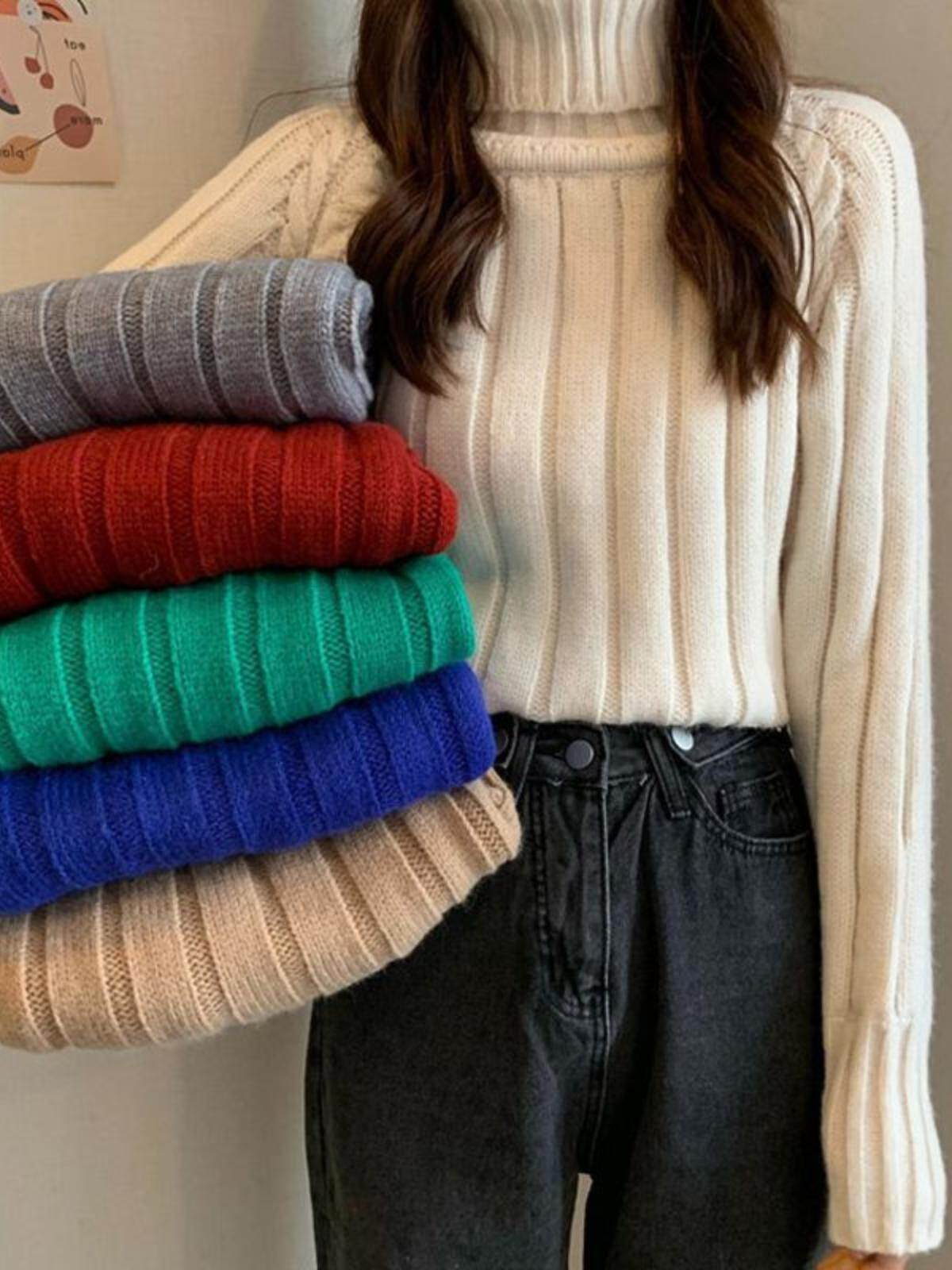 빨간 스웨터 가을 겨울 신년 여성 짧은 풀오버 느슨한 겉옷 게으른 두꺼운 터틀넥 유행 탑 크리스마스