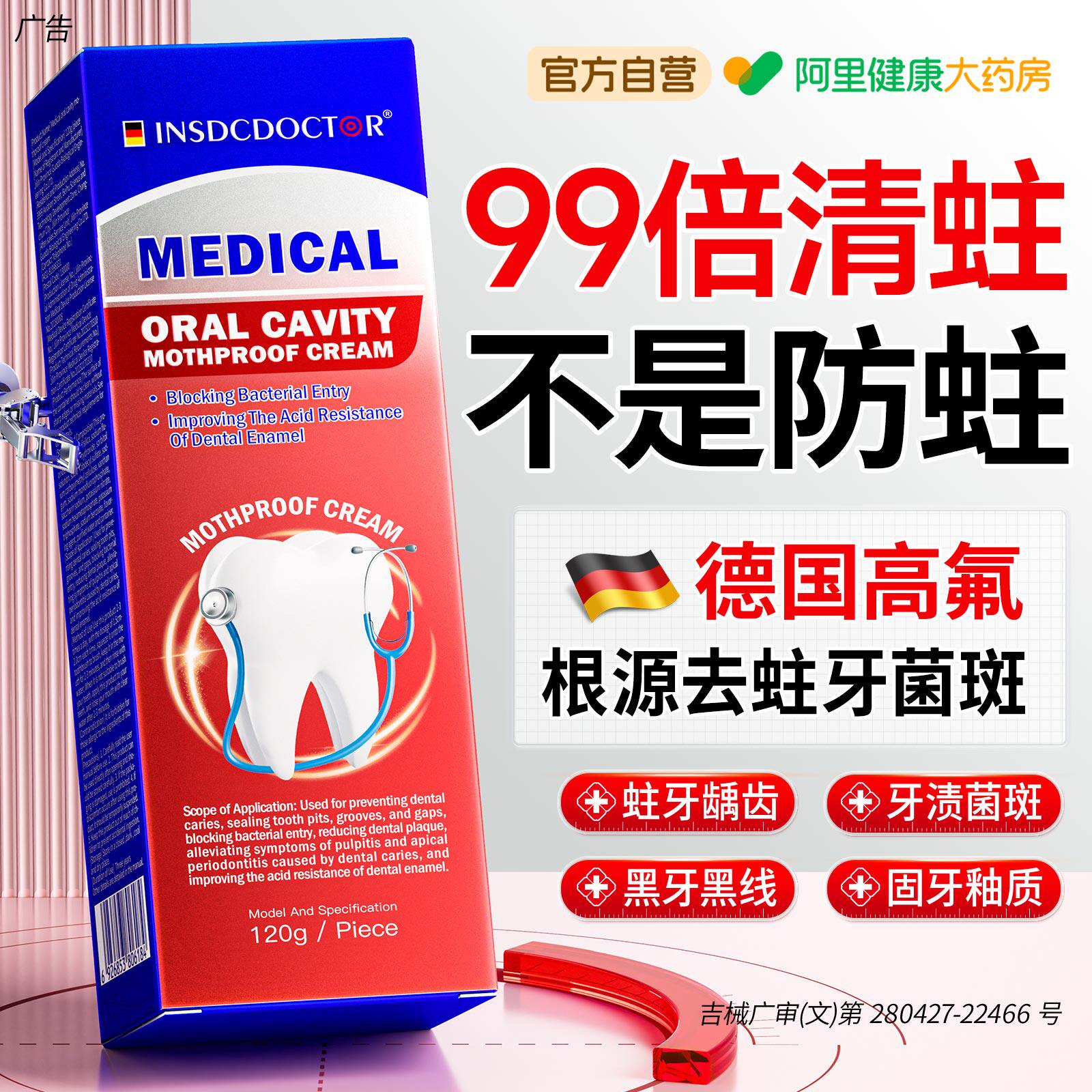 医用防蛀高含氟牙膏成人专用龋齿修复正畸抗敏菌斑正品官方旗舰店