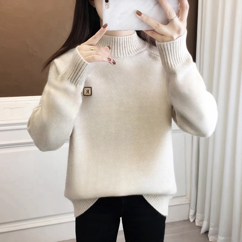 简致莎2025新款学生甜美风格半高领毛衣 套头针织保暖毛衣女秋冬