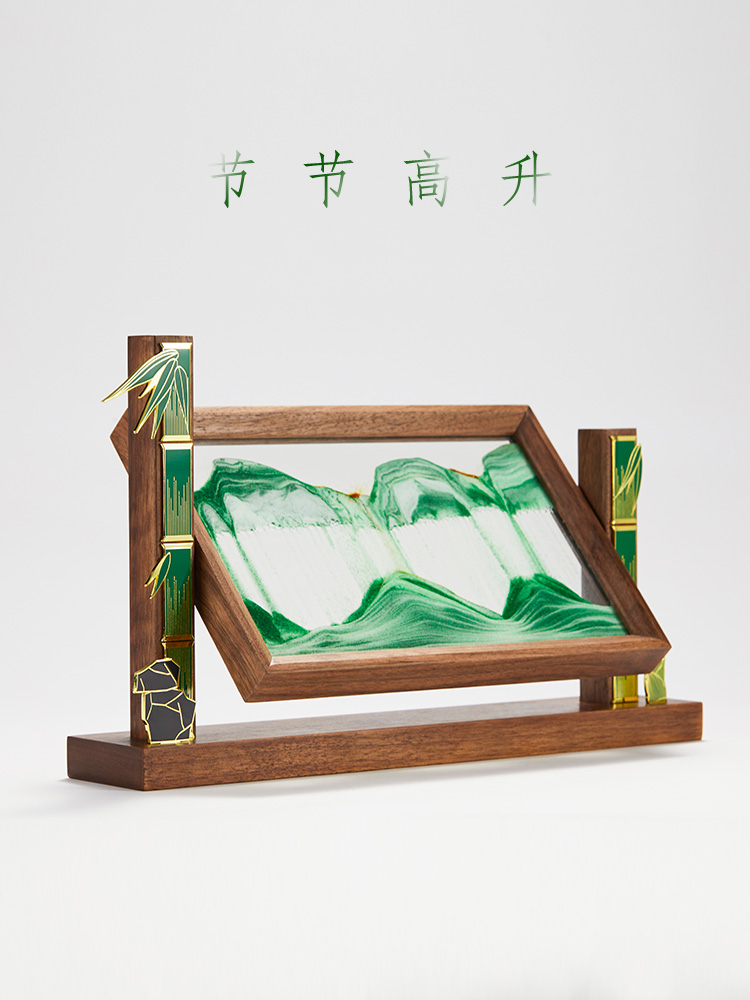 马鹿节节高升竹子高档摆件流沙画高端大气办公室客厅玄关装饰礼物