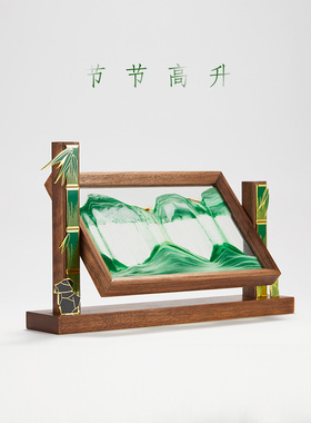 马鹿节节高升竹子高档摆件流沙画高端大气办公室客厅玄关装饰礼物