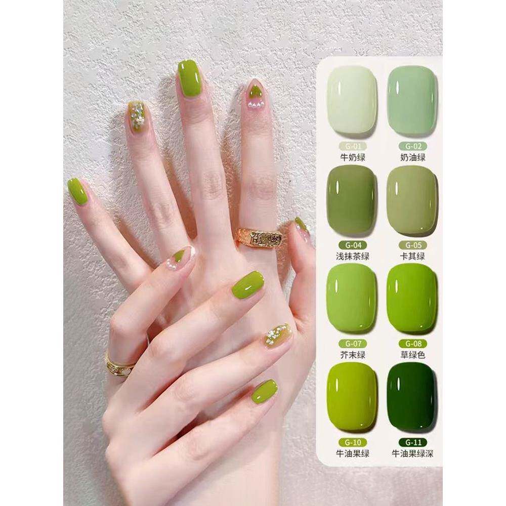 鳄梨绿色指甲油2024新流行颜色薄荷绿抹茶绿草绿荧光绿色光疗凝胶