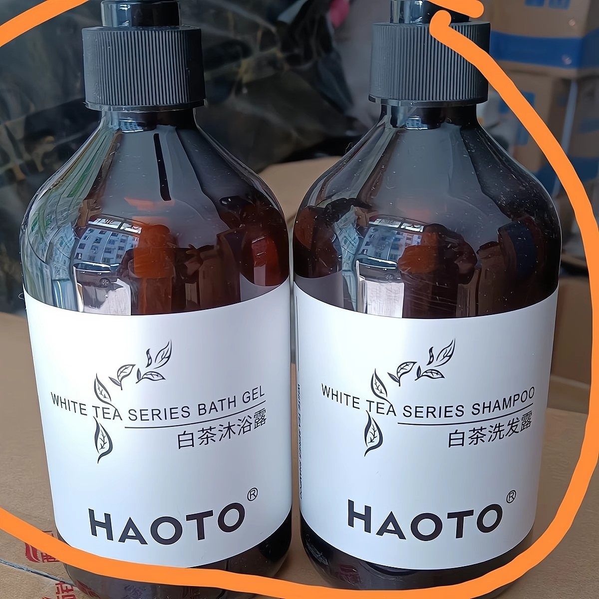 500ml白茶洗发水HAOTO白茶沐浴露宾馆酒店民宿家用旅行装洗发露