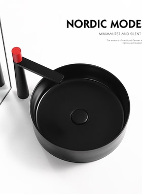 北欧台上盆圆形洗手盆墨绿黑色哑光陶瓷面盆卫生间洗脸盆单盆小号