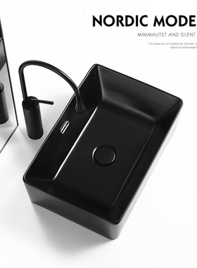 北欧黑色台上盆长方形洗手盆家用台盆哑光磨砂陶瓷洗脸盆小阳台盆