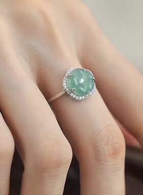 925银复古新中式翡翠梅花戒指环开口调节民族风女高级感百搭简约