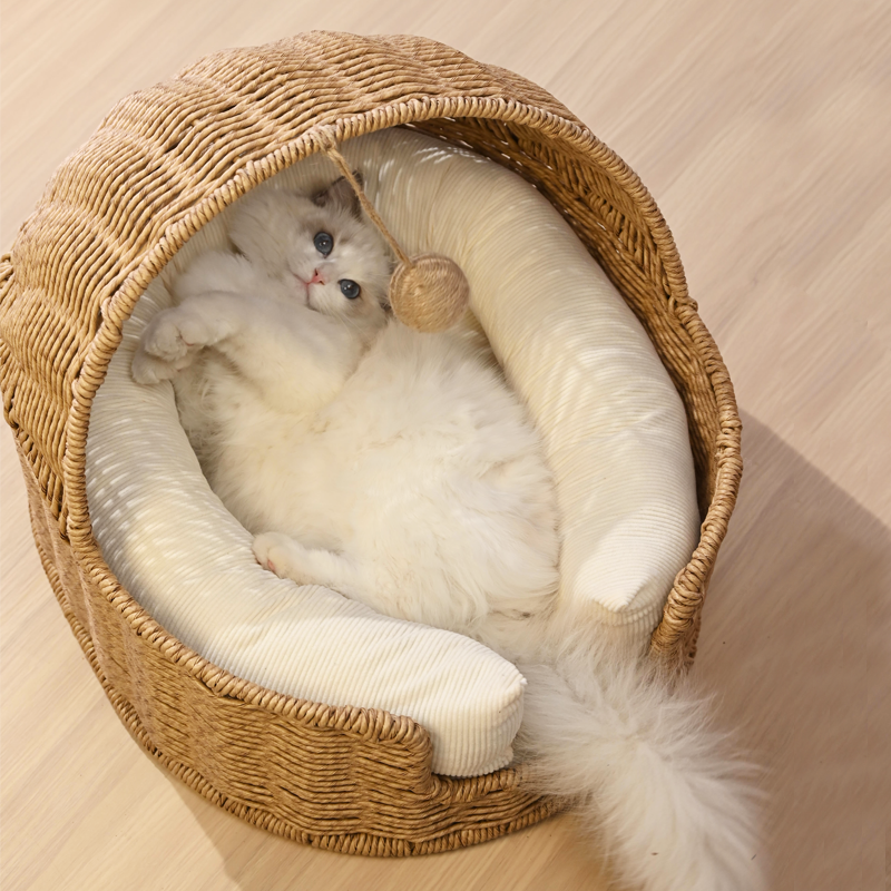 藤编宠物睡床猫窝冬季保暖床手工编藤四季通用大型猫窝摇篮睡床