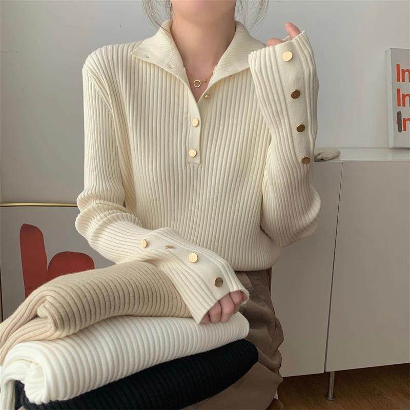 秋冬修身坑条纹高领气质纽扣内搭针织衫女设计感别致显瘦洋气毛衣,女装/女士精品,毛针织衫,淘宝优惠券,粉丝福利购,淘宝优惠卷