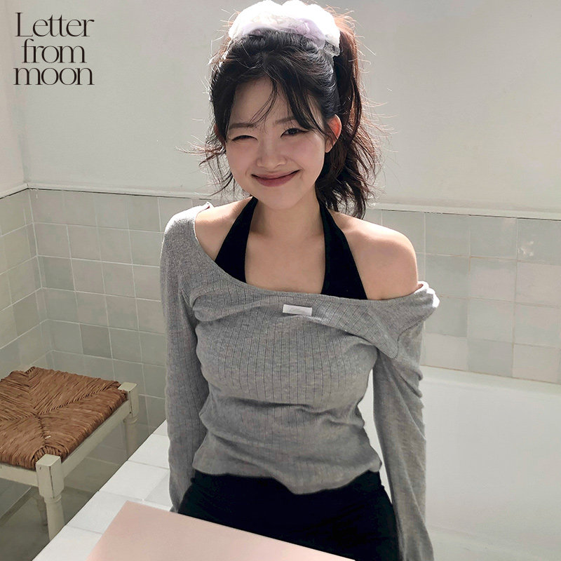 【Letter from moon】张艺凡同款一字肩纯欲上衣女25夏甜美长袖女