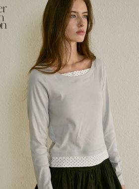 Letter from moon女长袖撞色修身上衣25春款法式波点假两件