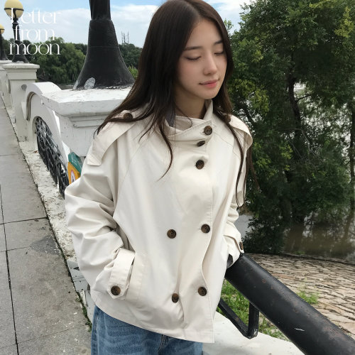 Letter from moon 经典高领短款风衣2026秋季新款简约休闲女外套