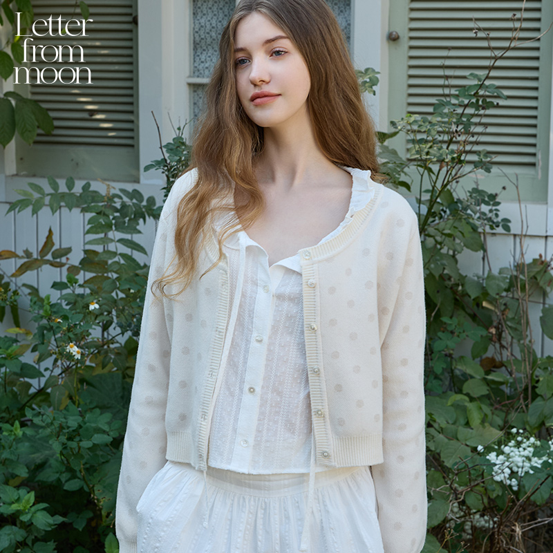 【允仔同款】Letter from moon春日圆领波点开衫25春款上衣