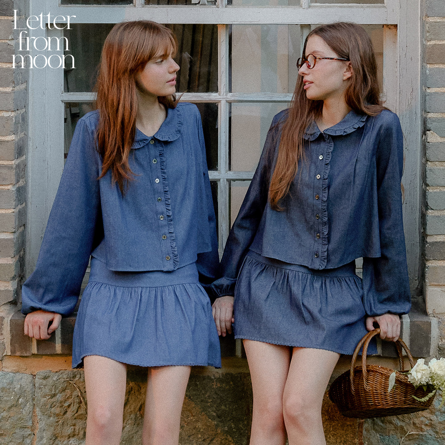 Letter from moon波伊褶皱牛仔衬衫25年秋季新款休闲通勤风女上衣