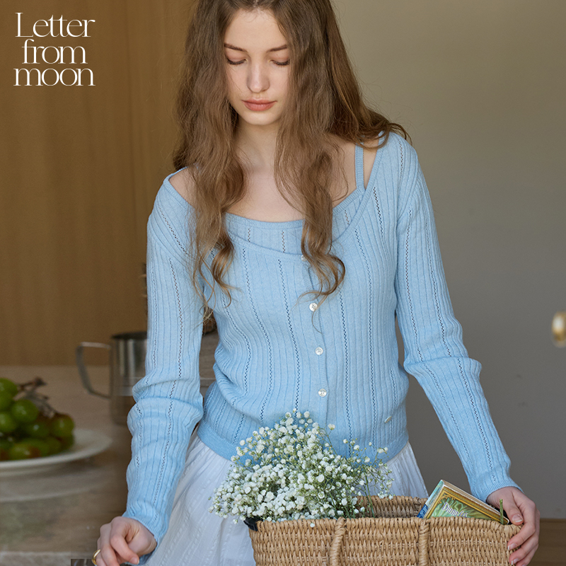 Letter from moon刺花分层吊带开衫套装2025春季新款简约宽领上衣