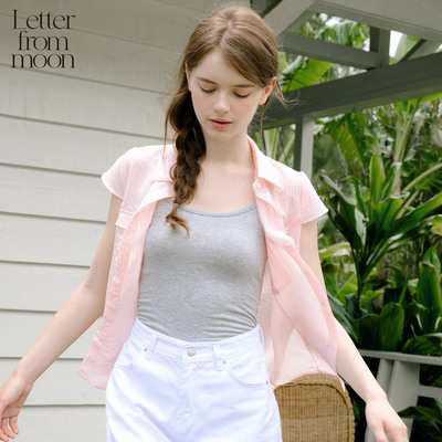 Letter from moon条纹翻领修身衬衫女2025年夏季新款时尚通勤短袖