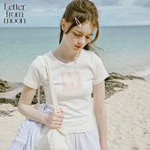 百搭短袖 Letter 女 新款 修身 from moon复古天使印花T恤2025年夏季