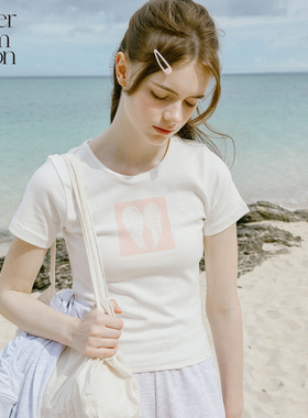 Letter from moon复古天使印花T恤2025年夏季新款修身百搭短袖女