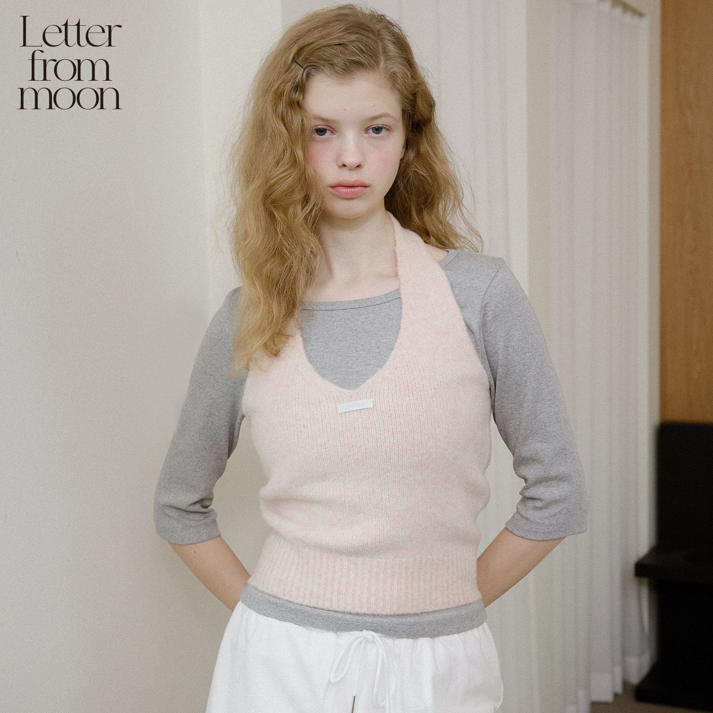 【卢昱晓同款】Letter from moon 25秋季新款羊毛背心少女针织衫