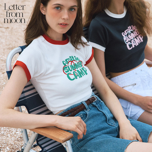 夏季 moon夏令营复古T恤短款 修身 高级气质美式 Letter 短袖 from
