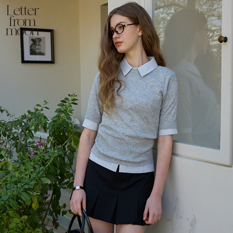 Letter from moon春日经典复古修身针织衫2025春新款休闲短袖毛衣