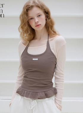 Letter from moon25年秋季新款荷叶边U领挂脖吊带背心内外搭上衣