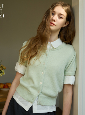 【杨超越同款】Letter from moon25年春日马海毛开衫短袖T