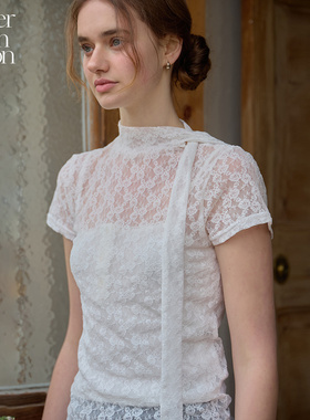 Letter from moon蕾丝透明紧身衬衫T恤25年夏季新款舒适透气短袖