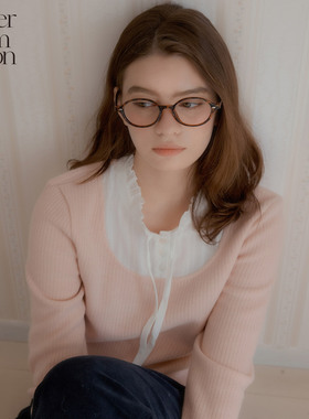 Letter from moon蕾丝罗纹针织上衣2025冬季新款叠穿设计女套头衫