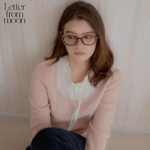 Letter from moon蕾丝罗纹针织上衣2025冬季新款叠穿设计女套头衫
