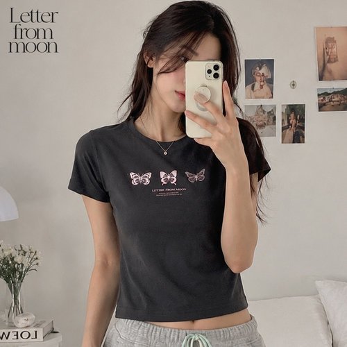 蝴蝶刺绣短袖LETTERFROMMOON