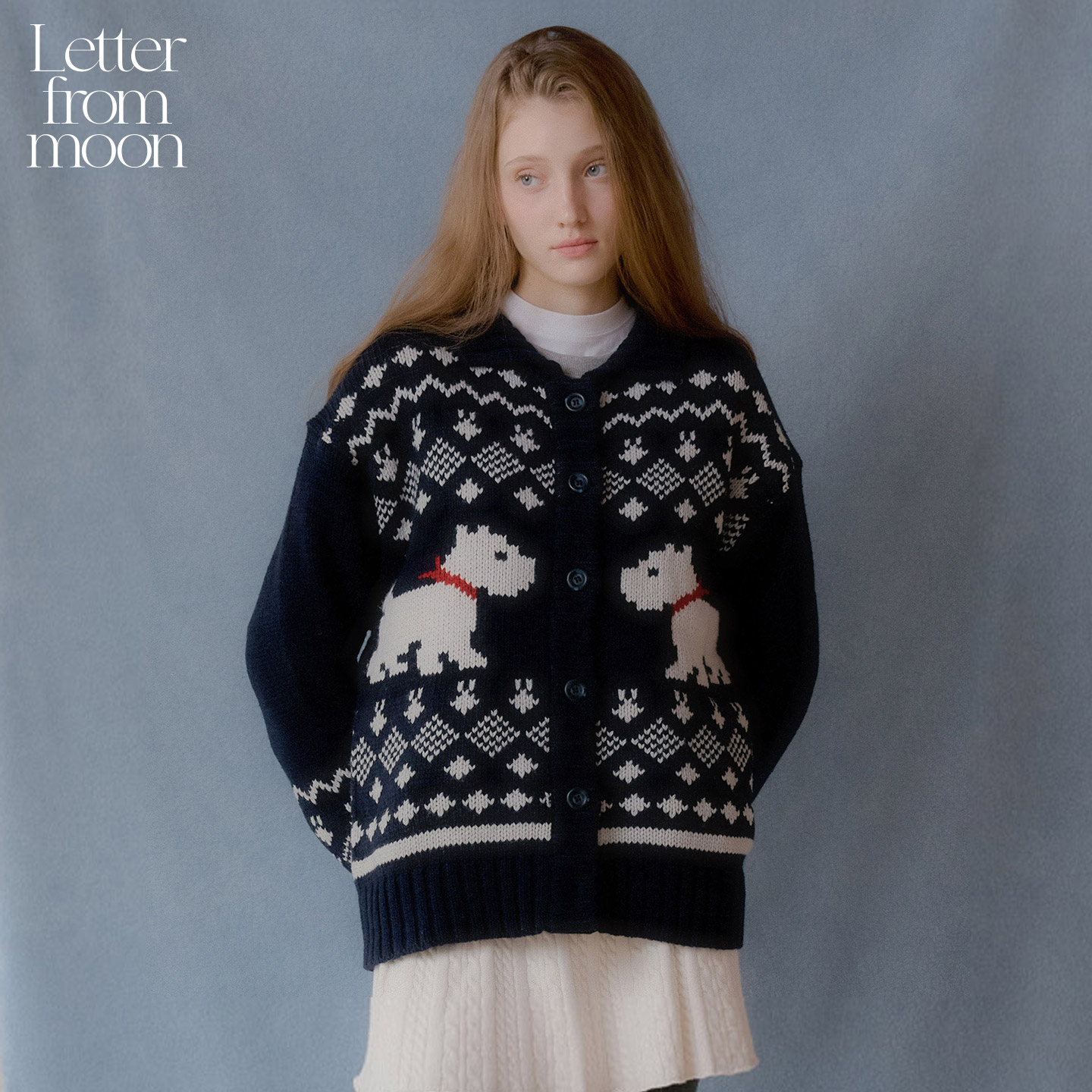 Letter from moon 2025冬季新款羊毛毛衣费尔岛风小狗针织外套
