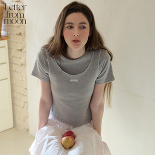 Letter from moon&Daisy Clique联名假两件叠穿短袖T恤26春款短袖