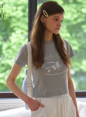 Letter from moon浪漫蝴蝶爱心短款T恤女24新款休闲短袖