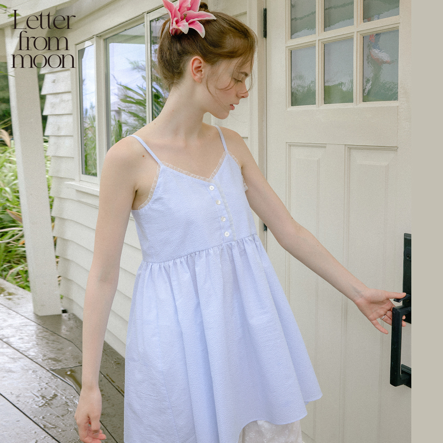 Letter from moon气质简约雪纺连衣裙2025年夏季新款时尚淡雅短裙