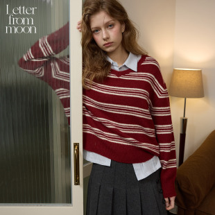 2025秋季 新款 拉绒条纹宽松 Letter 领套头针织衫 moon from