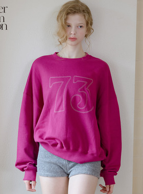 Letter from moon2025年秋季新款圆领套头落肩袖卫衣女宽松女上衣